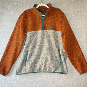 L.L. Bean Fleece Pullover Rust Gray Colorblock 1/4 Snap Men's L #01